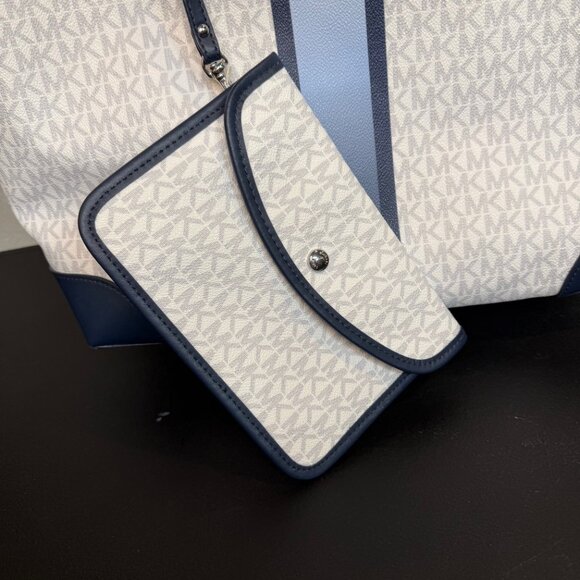 Michael Kors Eva MK Signature PVC Ombre Blue Multi Large Tote with Pouch NICE!! - Picture 4 of 15